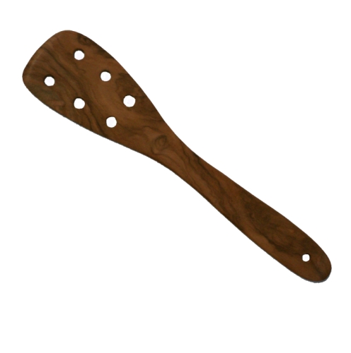 Left-Handed Olive Wood Spatula with Slotted Holes