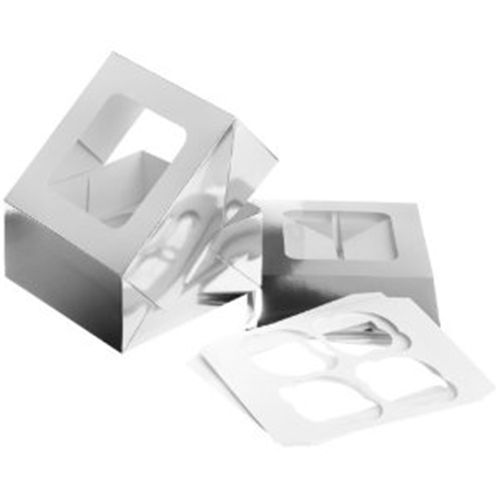 Cupcake Box Silver for 4 - Set of 3